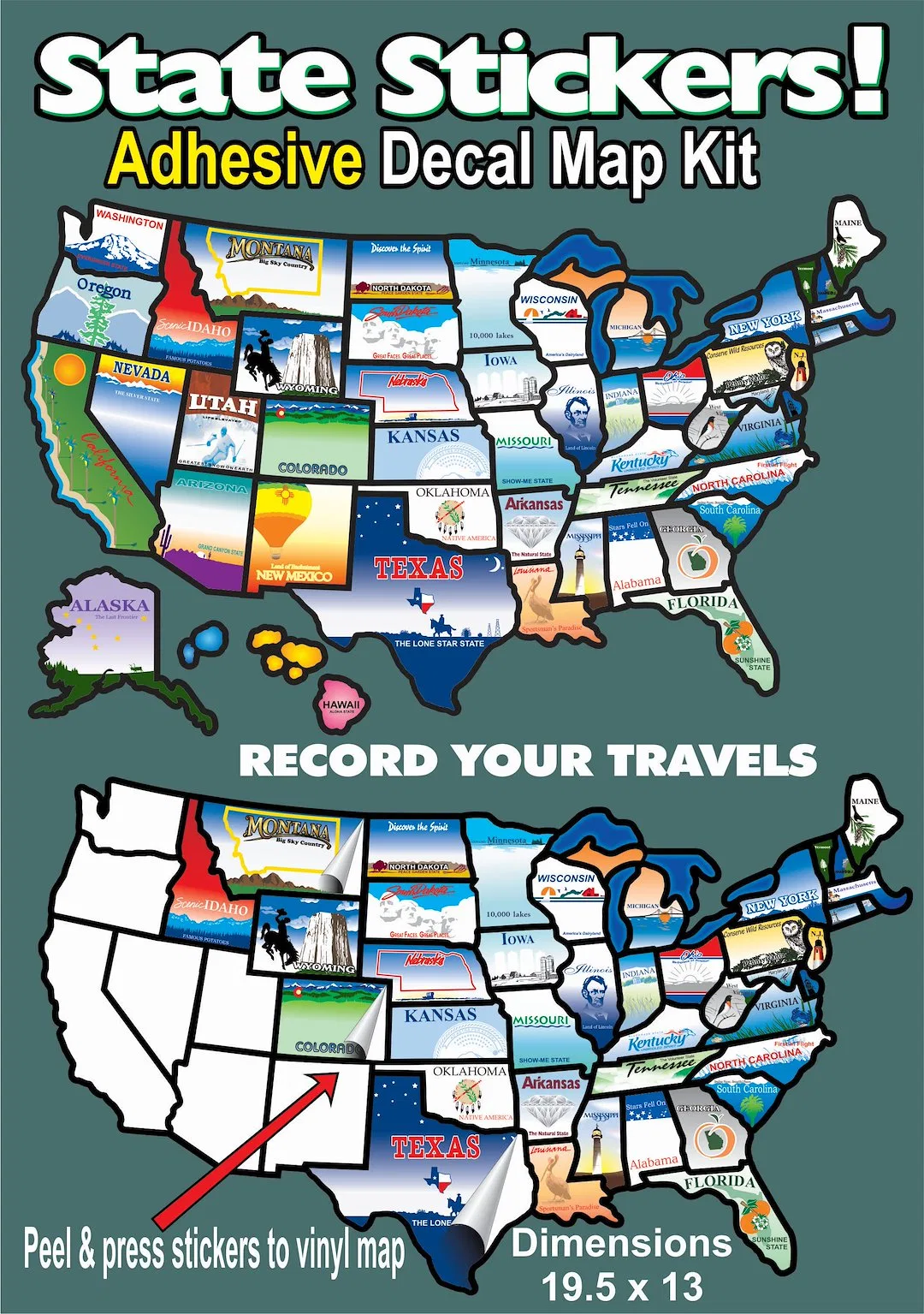 STATESTICKERMAP – STATE STICK Travel Map Sticker, United States Map With 50 State Stickers Self Adhesive Type Permane...